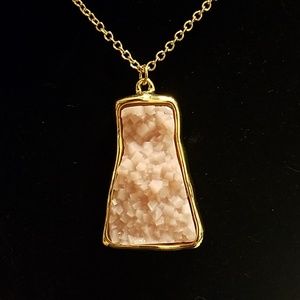 Goldtone necklaces with pink druzy like stone